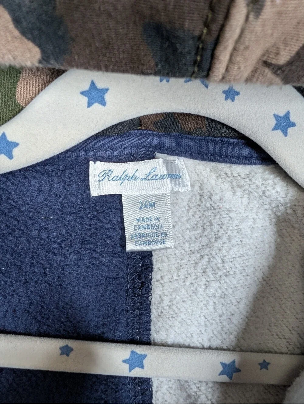 Polo Ralph Lauren Boys 24M Blue Gray Camo Polo Bear Hoodie Bodysuit 3pcs Lot
